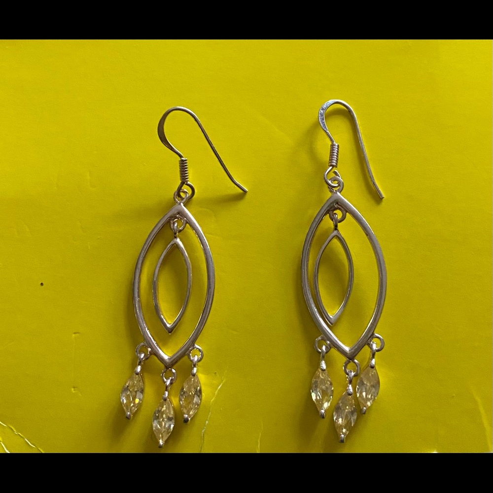 925 Sterling Silver Dangle Citrine Birthstone Earrings